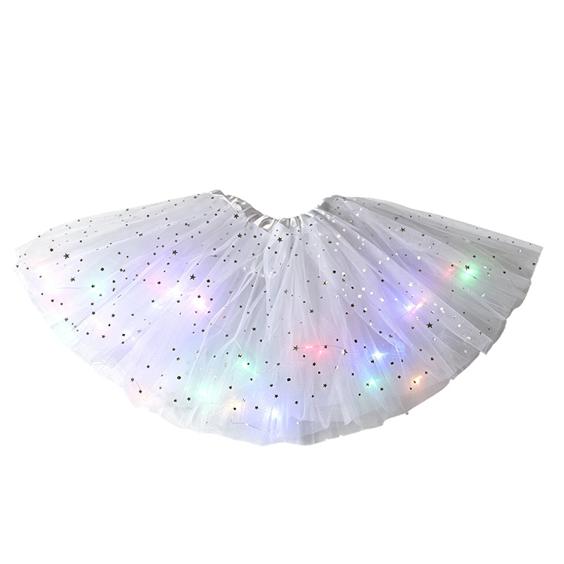 🎁Świecąca spódniczka tutu z cekinami i diodami LED – tiulowa spódniczka księżniczki z motywem gwiazdek dla dziewczynek i dorosłych