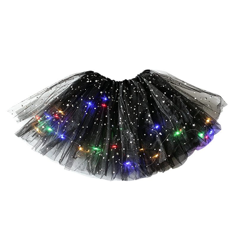 🎁Świecąca spódniczka tutu z cekinami i diodami LED – tiulowa spódniczka księżniczki z motywem gwiazdek dla dziewczynek i dorosłych