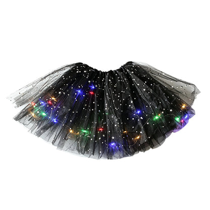 🎁Świecąca spódniczka tutu z cekinami i diodami LED – tiulowa spódniczka księżniczki z motywem gwiazdek dla dziewczynek i dorosłych