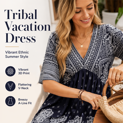 🌿☀️ TYLKO TERAZ –50%! 🌸 Damska sukienka boho w kwiaty z dekoltem w serek – wyraziste kwiatowe wzory i zwiewne rękawy