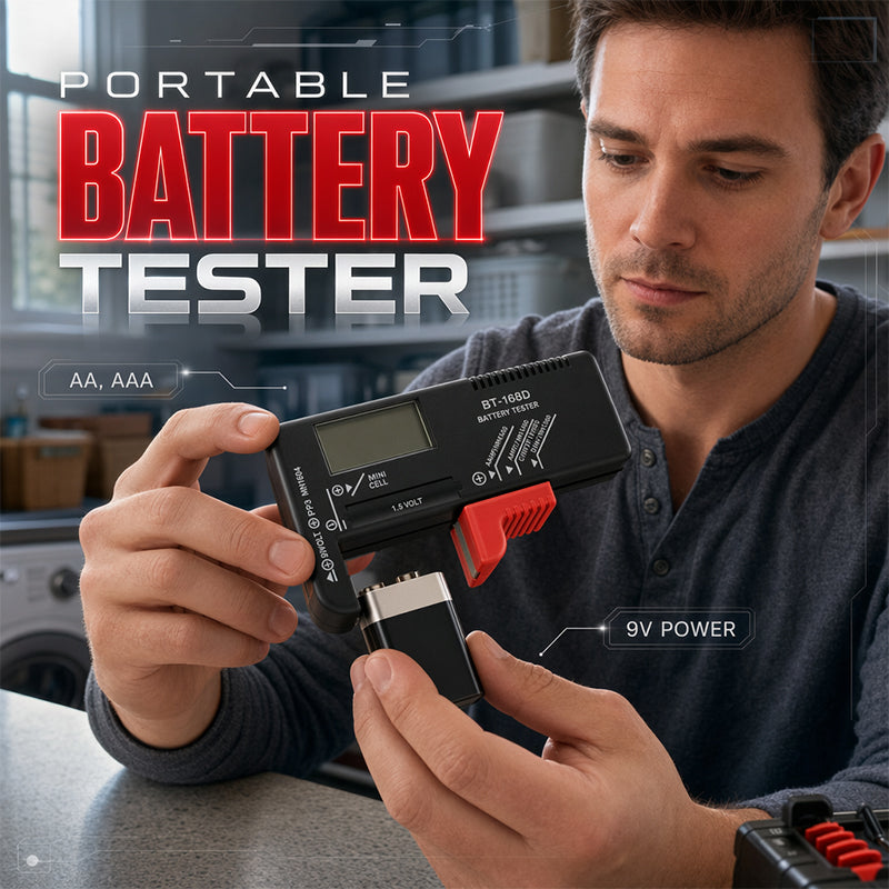 🔋 OGRANICZONA CZASOWO PROMOCJA –50%! Uniwersalny cyfrowy tester baterii – przenośne urządzenie z wyświetlaczem LCD do baterii AA, AAA, 9V oraz guzikowych.
