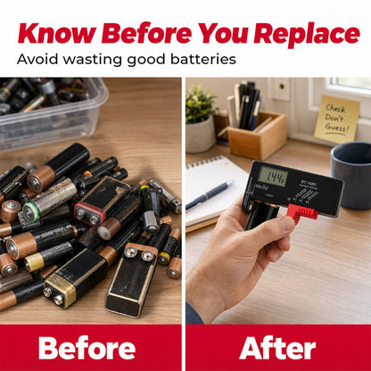 🔋 OGRANICZONA CZASOWO PROMOCJA –50%! Uniwersalny cyfrowy tester baterii – przenośne urządzenie z wyświetlaczem LCD do baterii AA, AAA, 9V oraz guzikowych.