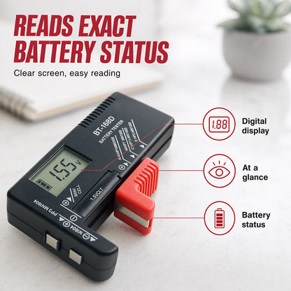 🔋 OGRANICZONA CZASOWO PROMOCJA –50%! Uniwersalny cyfrowy tester baterii – przenośne urządzenie z wyświetlaczem LCD do baterii AA, AAA, 9V oraz guzikowych.