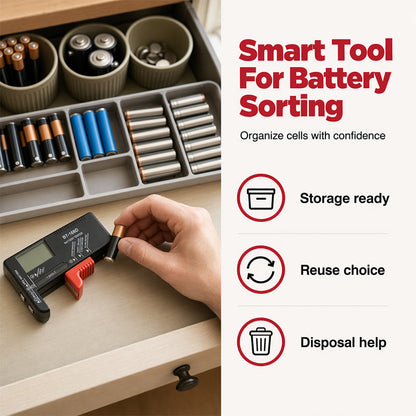🔋 OGRANICZONA CZASOWO PROMOCJA –50%! Uniwersalny cyfrowy tester baterii – przenośne urządzenie z wyświetlaczem LCD do baterii AA, AAA, 9V oraz guzikowych.