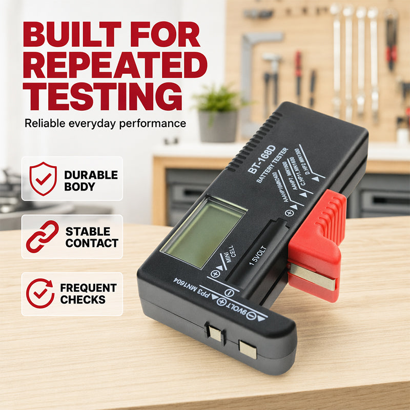 🔋 OGRANICZONA CZASOWO PROMOCJA –50%! Uniwersalny cyfrowy tester baterii – przenośne urządzenie z wyświetlaczem LCD do baterii AA, AAA, 9V oraz guzikowych.