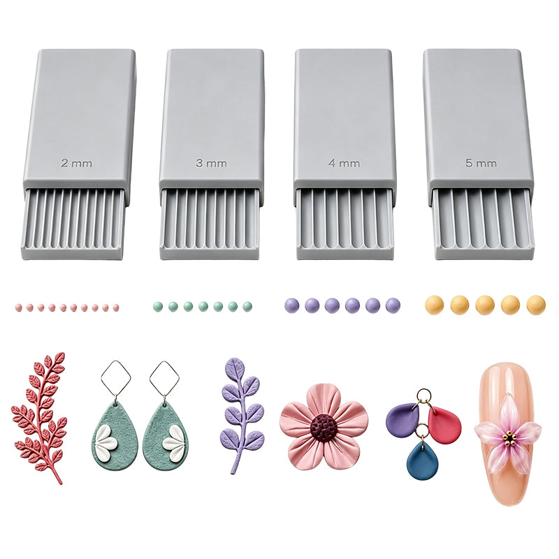 🎨 Płytki do formowania kulek z gliny – 4 precyzyjne rozmiary (2/3/4/5 mm), dwustronne, z lekkiego PLA, do paznokci 3D/biżuterii/miniatur – róż/szary/biały 🏆