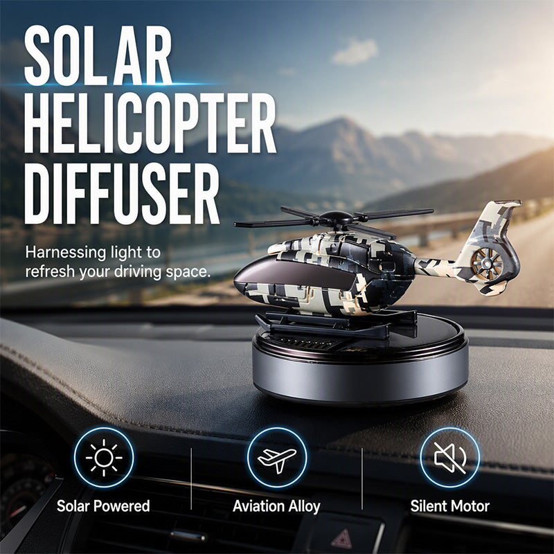 🚗 Solarny dyfuzor zapachowy w kształcie helikoptera – obraca się w świetle, wymienne wkłady zapachowe, do samochodu i domu ✨🚁