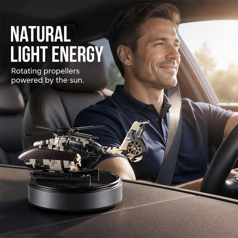 🚗 Solarny dyfuzor zapachowy w kształcie helikoptera – obraca się w świetle, wymienne wkłady zapachowe, do samochodu i domu ✨🚁