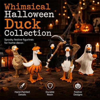 🎃🦇Zestaw upiornych kaczek – ręcznie malowane, 5 figurek, odporne na warunki atmosferyczne