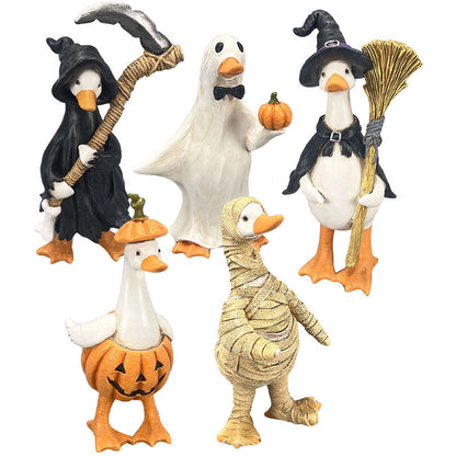 🎃🦇Zestaw upiornych kaczek – ręcznie malowane, 5 figurek, odporne na warunki atmosferyczne