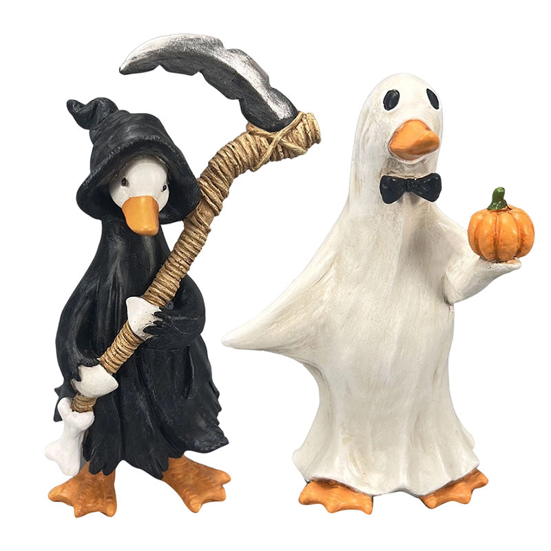 🎃🦇Zestaw upiornych kaczek – ręcznie malowane, 5 figurek, odporne na warunki atmosferyczne