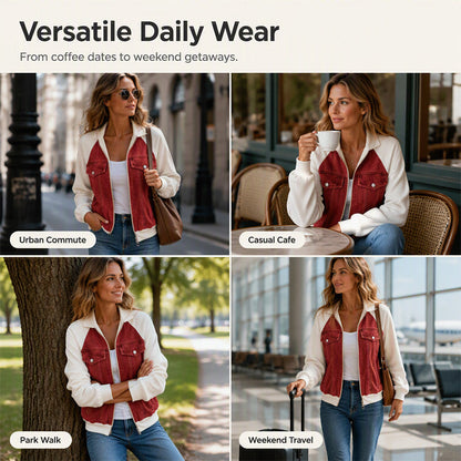 💥Kreatywna damska kurtka jeansowa z łączonych materiałów 🧥 – Wyrazisty streetwear w stylu casual
