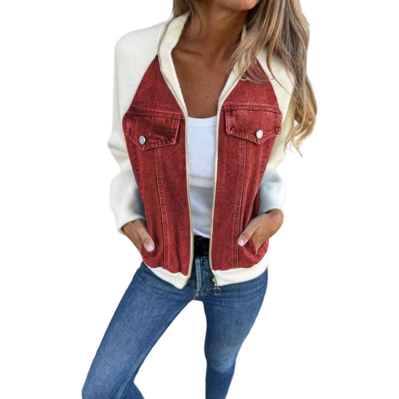 💥Kreatywna damska kurtka jeansowa z łączonych materiałów 🧥 – Wyrazisty streetwear w stylu casual