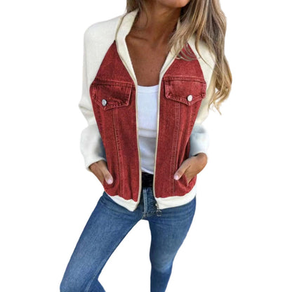 💥Kreatywna damska kurtka jeansowa z łączonych materiałów 🧥 – Wyrazisty streetwear w stylu casual