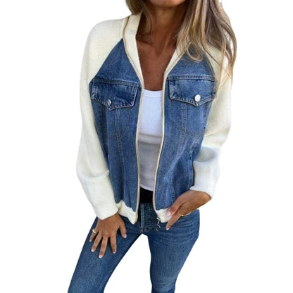 💥Kreatywna damska kurtka jeansowa z łączonych materiałów 🧥 – Wyrazisty streetwear w stylu casual