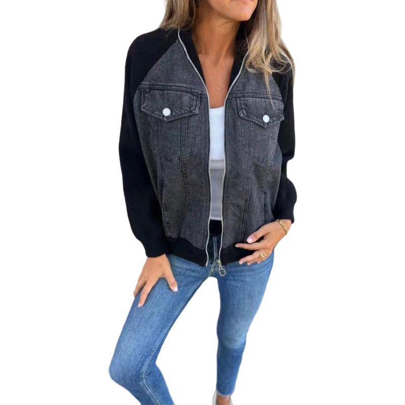 💥Kreatywna damska kurtka jeansowa z łączonych materiałów 🧥 – Wyrazisty streetwear w stylu casual