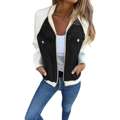 💥Kreatywna damska kurtka jeansowa z łączonych materiałów 🧥 – Wyrazisty streetwear w stylu casual