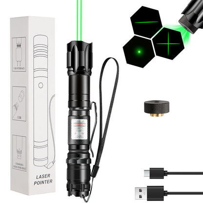🔦 Akumulatorowy czerwony lub zielony wskaźnik laserowy z wymiennymi końcówkami (wzorami)