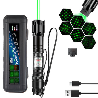 🔦 Akumulatorowy czerwony lub zielony wskaźnik laserowy z wymiennymi końcówkami (wzorami)