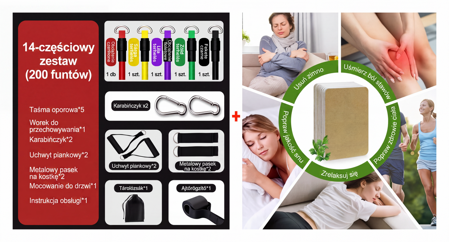 🏋️ Zestaw lin oporowych 14-częściowy – 50% ZNIŻKI! OFERTA LIMITOWANA!🔥✨Elastyczne taśmy z uchwytami – idealne do treningu siłowego, rozciągania i rehabilitacji w domu. Zastępuje całą siłownię w jednym zestawie! 💪