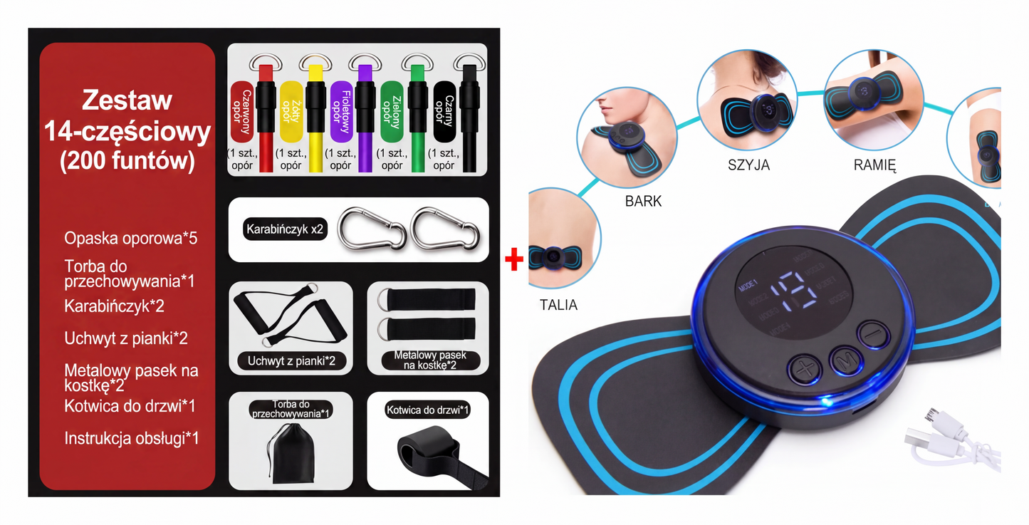 🏋️ Zestaw lin oporowych 14-częściowy – 50% ZNIŻKI! OFERTA LIMITOWANA!🔥✨Elastyczne taśmy z uchwytami – idealne do treningu siłowego, rozciągania i rehabilitacji w domu. Zastępuje całą siłownię w jednym zestawie! 💪
