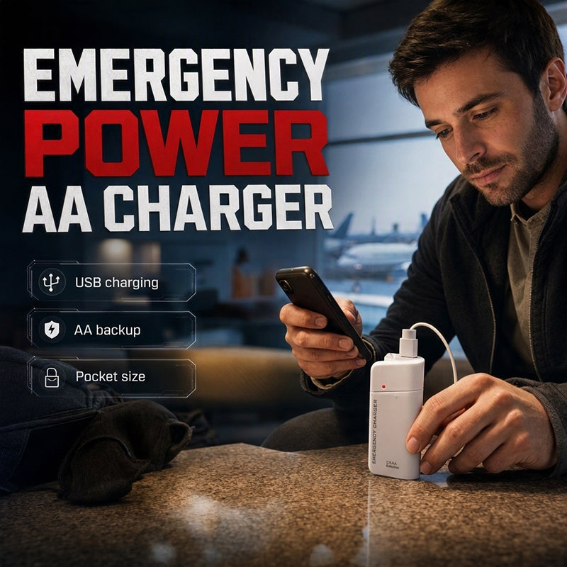 💥 Kup 1 i otrzymaj 1 gratis + 50% ZNIŻKI! 🥳 Przenośny awaryjny power bank do telefonu zasilany bateriami AA z latarką LED 🔋🔦💡