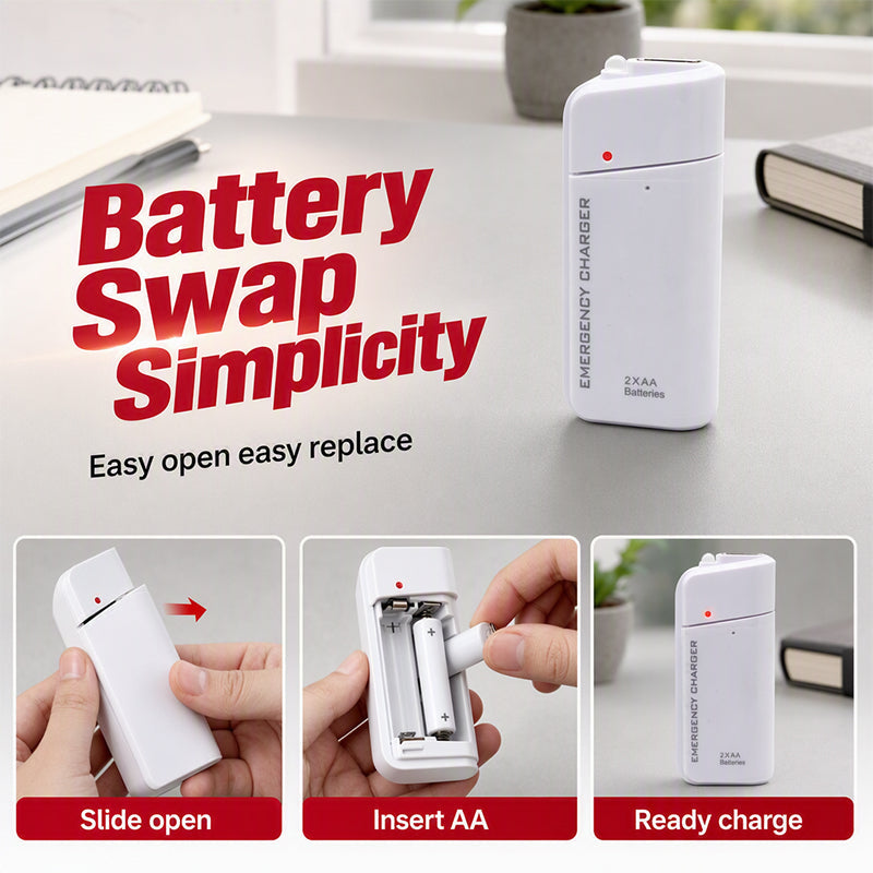💥 Kup 1 i otrzymaj 1 gratis + 50% ZNIŻKI! 🥳 Przenośny awaryjny power bank do telefonu zasilany bateriami AA z latarką LED 🔋🔦💡