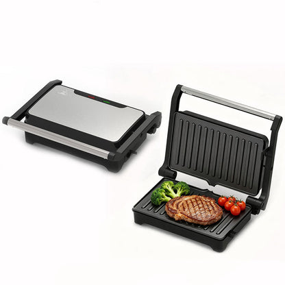 Różowy elektryczny opiekacz do kanapek i panini z funkcją rozkładania o 180 stopni (płaski grill)