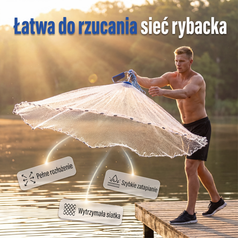 🎣✨ Łatwa w rzucaniu sieć — ma wytrzymałe oczka, szybko tonie i ma szerokie zastosowanie 🌊