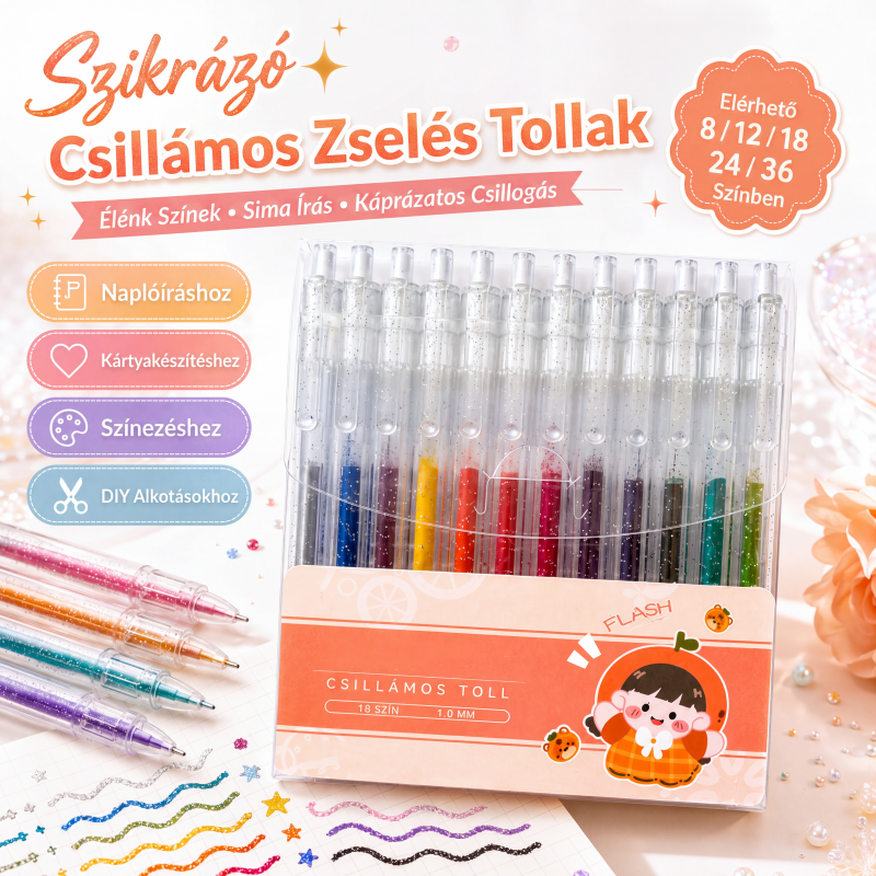 ✨ Zestaw piór żelowych z brokatem i mechanizmem cofającym do pisania dziennika i rysowania