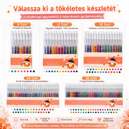 ✨ Zestaw piór żelowych z brokatem i mechanizmem cofającym do pisania dziennika i rysowania