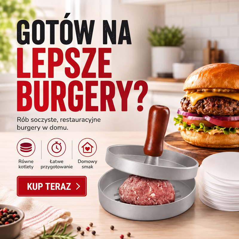 🍔 Prasa do burgerów z drewnianą rączką – profesjonalne burgery w domowym zaciszu!