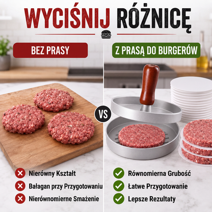 🍔 Prasa do burgerów z drewnianą rączką – profesjonalne burgery w domowym zaciszu!