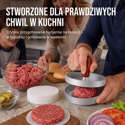🍔 Prasa do burgerów z drewnianą rączką – profesjonalne burgery w domowym zaciszu!