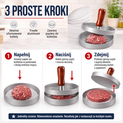 🍔 Prasa do burgerów z drewnianą rączką – profesjonalne burgery w domowym zaciszu!