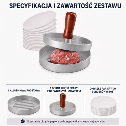 🍔 Prasa do burgerów z drewnianą rączką – profesjonalne burgery w domowym zaciszu!