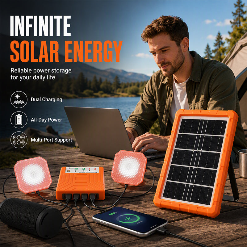 ☀️ Teraz 50% taniej! Przenośny system zasilania solarnego z 2 lampami LED – zestaw generatora solarnego typu off-grid, wieloportowa stacja ładowania na kemping, do użytku w sytuacjach awaryjnych i w terenie.