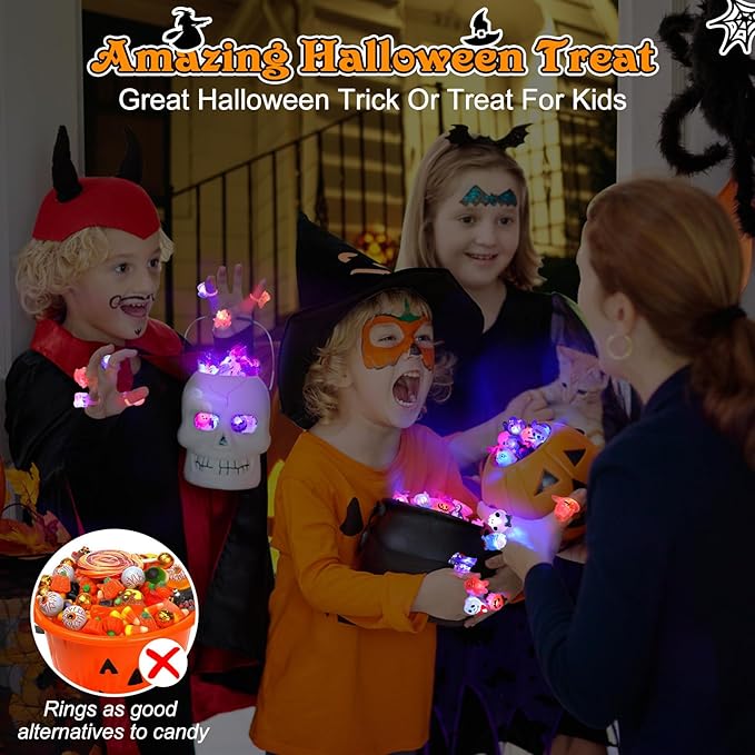 Świecące pierścionki LED na Halloween – Zestaw 50 sztuk