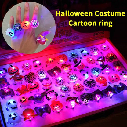 Świecące pierścionki LED na Halloween – Zestaw 50 sztuk