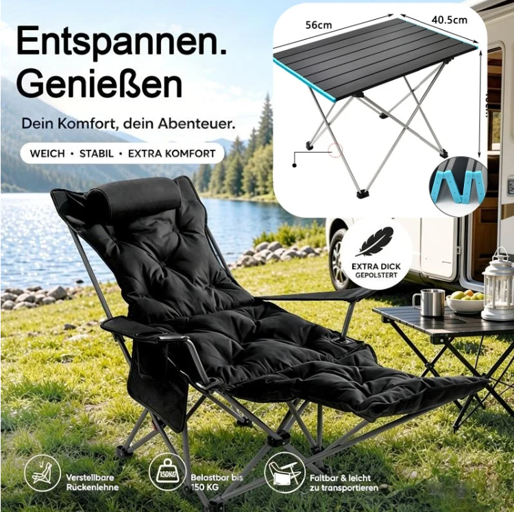 🏕️Teraz 50% taniej! Regulowany, wyściełany fotel turystyczny z funkcją rozkładania – wytrzymały, przenośny leżak kempingowy z podnóżkiem (udźwig 150 kg), idealny do kampera, ogrodu i na piknik.