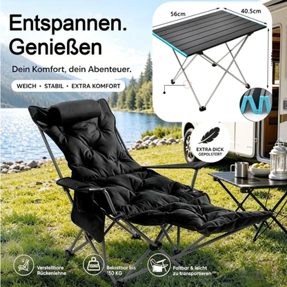 🏕️Teraz 50% taniej! Regulowany, wyściełany fotel turystyczny z funkcją rozkładania – wytrzymały, przenośny leżak kempingowy z podnóżkiem (udźwig 150 kg), idealny do kampera, ogrodu i na piknik.