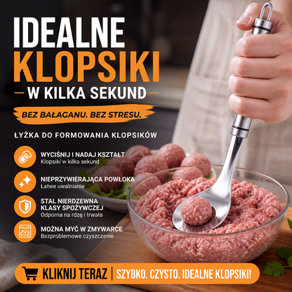 🥄 Stalowa łyżka do formowania klopsików – równomierne pierogi, trwałe ⚡