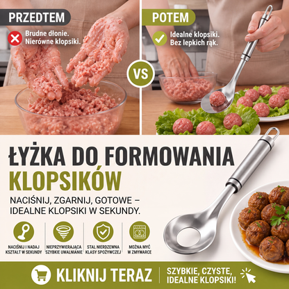 🥄 Stalowa łyżka do formowania klopsików – równomierne pierogi, trwałe ⚡