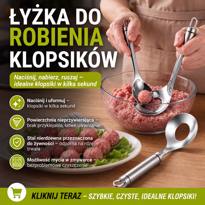 🥄 Stalowa łyżka do formowania klopsików – równomierne pierogi, trwałe ⚡