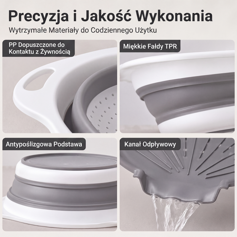 🧺3-częściowy składany zestaw durszlaków z podstawką do odsączania🥦🍇