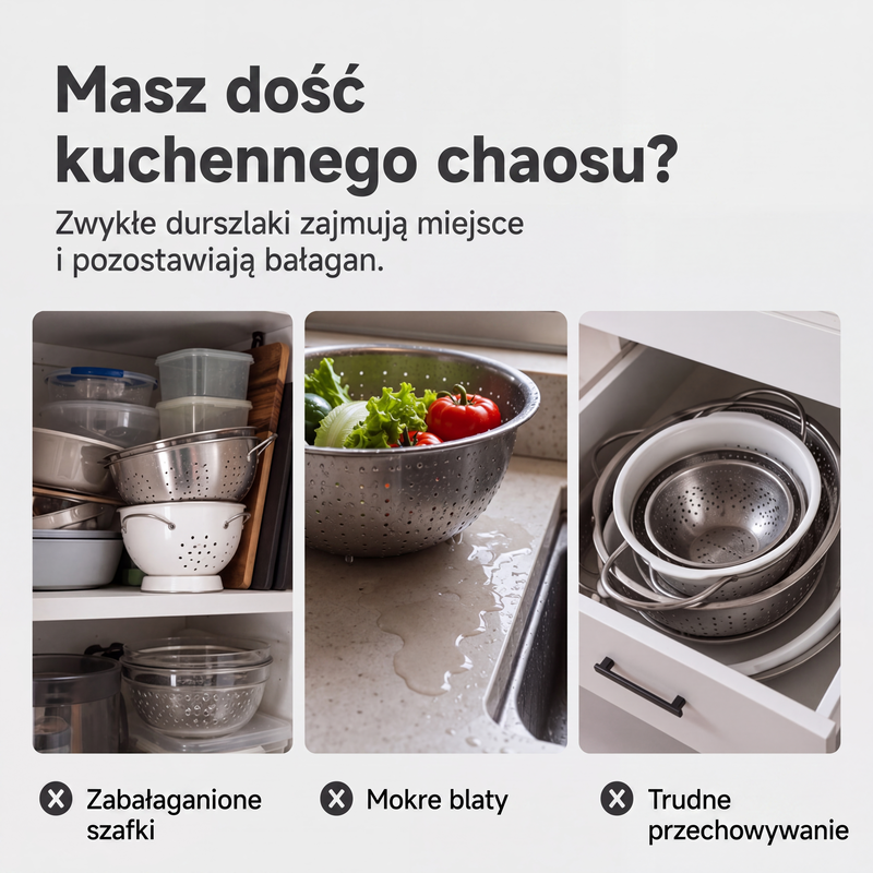 🧺3-częściowy składany zestaw durszlaków z podstawką do odsączania🥦🍇