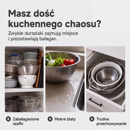 🧺3-częściowy składany zestaw durszlaków z podstawką do odsączania🥦🍇