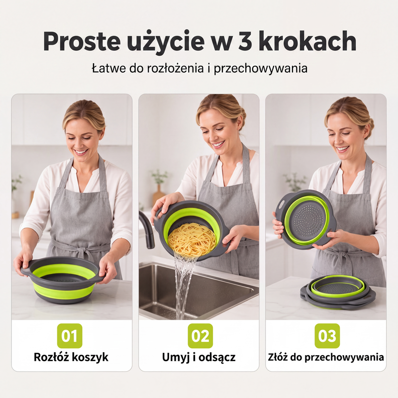 🧺3-częściowy składany zestaw durszlaków z podstawką do odsączania🥦🍇