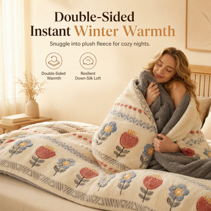 ⏳50% taniej⏰🛌 Dwustronna zimowa kołdra z polaru typu sherpa – gruba i ciepła, miękka w dotyku (jak aksamit), idealna na chłodne noce❄️