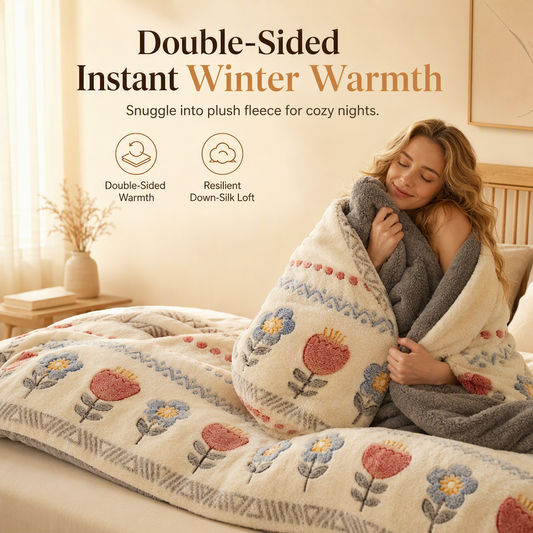 ⏳50% taniej⏰🛌 Dwustronna zimowa kołdra z polaru typu sherpa – gruba i ciepła, miękka w dotyku (jak aksamit), idealna na chłodne noce❄️
